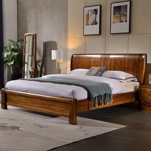 乌金木床全实木现代中式主卧1.8米双人床抽屉箱体床婚床高端家具