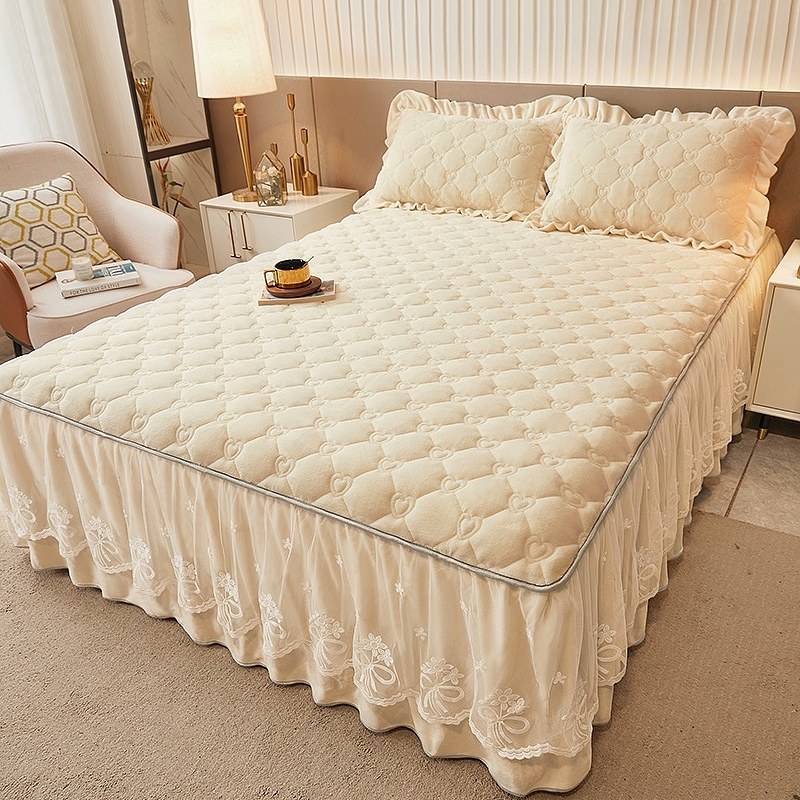 公主床裙单件2022新款夹棉牛奶珊瑚绒床单床罩床围裙罩床笠带裙边
