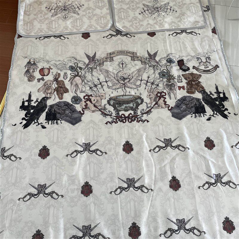 共生Doll哥特风甜酷Lolita夏季暗黑风冰丝凉席可机洗透气冰三件套,床上用品,冰丝席,淘宝优惠券,粉丝福利购,淘宝优惠卷