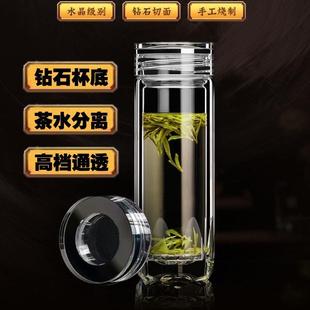 玻璃水晶杯子2023新款 高端钻石底男士 家用耐高温直筒高级感轻奢女