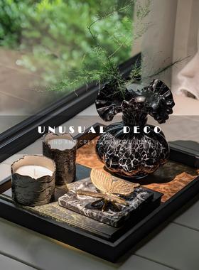 现代轻奢样板间客厅桌面飘窗花瓣口玻璃花器香薰托盘组合摆件软装