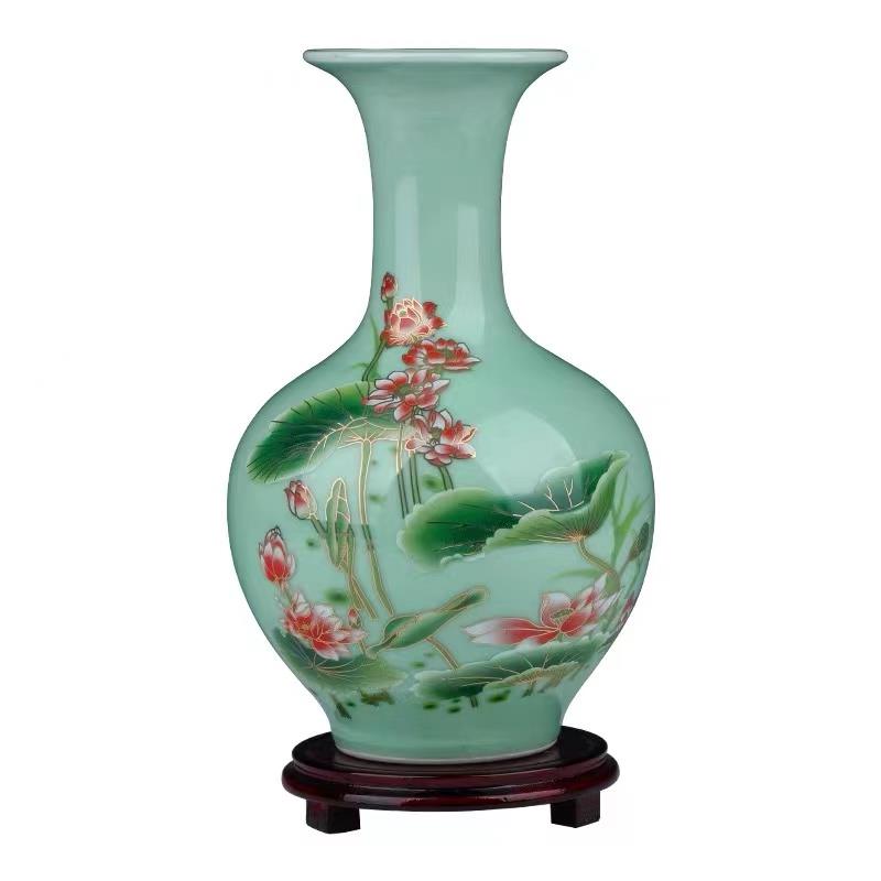 景德镇陶瓷豆青釉新中式客厅酒柜家居装饰花瓶摆件办公室桌面花插