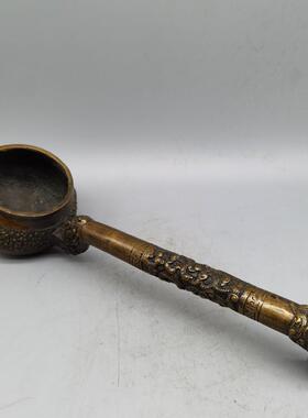 旧藏铜器古玩杂项黄铜工艺品汤勺中医文化方面摆设铜药勺摆件
