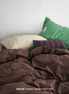 造卧zwow四季款撞色双针美拉德棕绿色60支长绒水洗全棉轻奢四件套