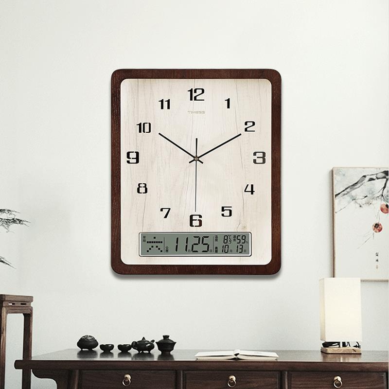 新中式实木挂钟家用简约客厅装饰时钟轻奢静音钟表万年历大气挂表