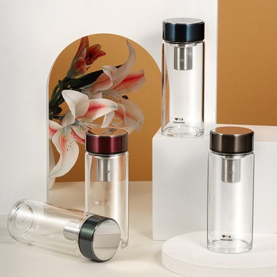 万象玻璃杯单层家用女带滤网个性潮流清新花茶杯加厚防烫便携水杯