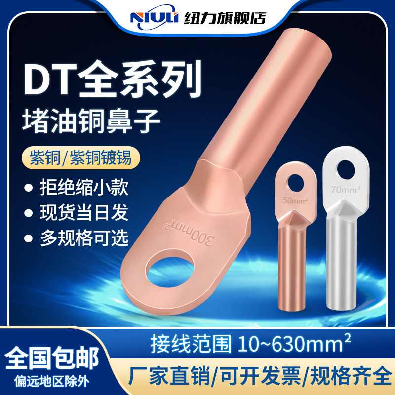 DT铜鼻子线鼻子接线端子镀锡电缆接头16/35/70/95/185/240300平方