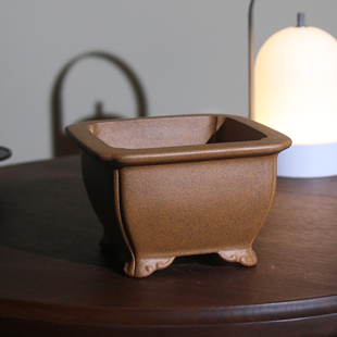 紫砂花盆冯长根名家盆切角四方正方形柴烧兰花盆仿古降坡泥手工盆