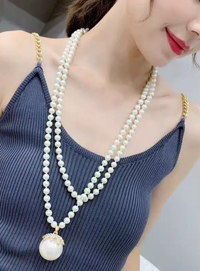 新款复古大气珍珠毛衣链女长x款轻奢高级感项链日韩气质百搭挂件