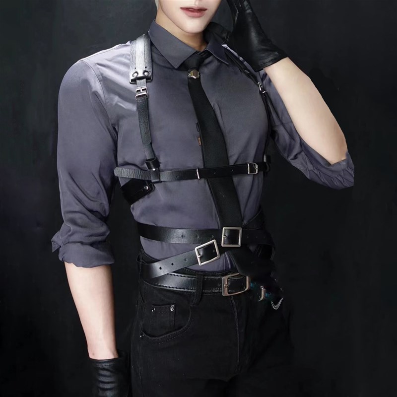 跨境亚马逊热卖男p士皮革束缚背带装饰腰带胸带cos吊裤带