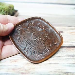 包邮 苏工日式 茶道茶具厂价 海浪铜茶托盘杯托 家用隔热杯托隔热垫
