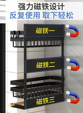 厨房冰箱置物架侧收纳壁挂架调料架磁吸用品家用大全保鲜膜收纳架