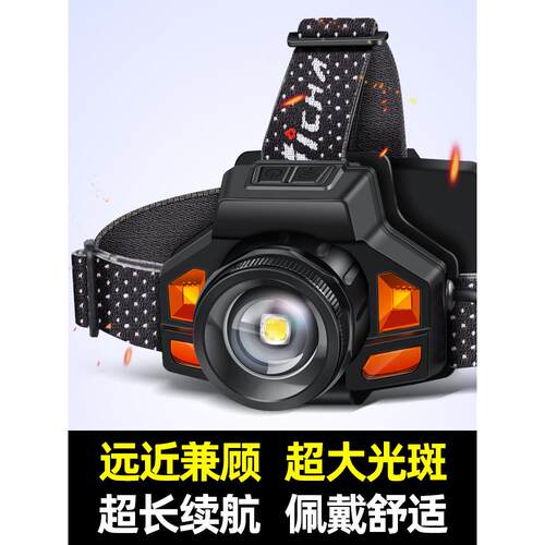 变焦Led白色激光大灯强光充电超亮远程头戴式手电筒夜间钓鱼户外