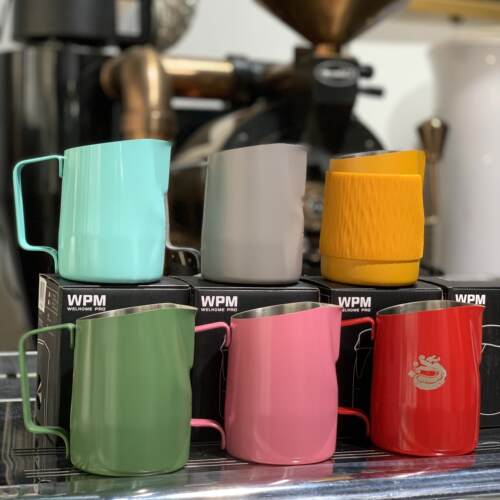 WPM惠家拉花缸专业咖啡拉花杯304不锈钢打奶缸斜口奶泡杯尖嘴圆嘴