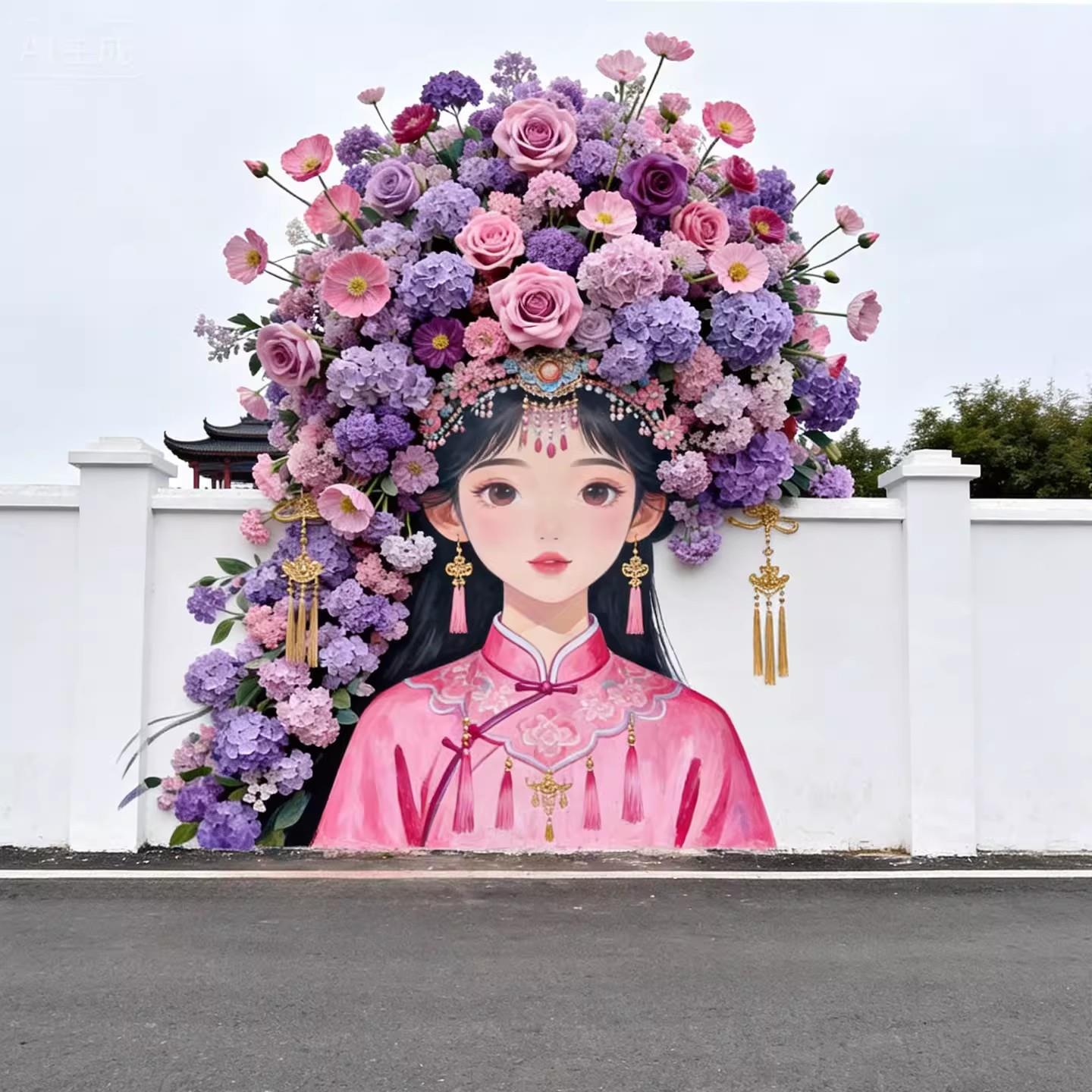 夏季美陈仿真花景区网红簪花墙布置民宿小院墙面花艺装饰商场布置