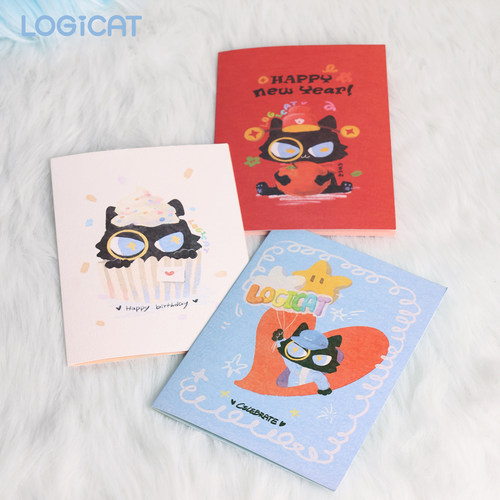 LOGICAT贺卡可爱猫咪卡通送学生闺蜜生日礼物留言节日祝福卡片