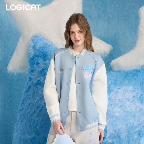 LOGICAT棒球服宽松百搭时尚美式潮流男女情侣装刺绣针织上衣外套