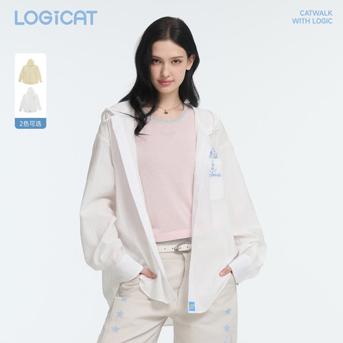 LOGICAT衬衫2026新款宽松阔版休闲百搭宽松外搭猫咪刺绣连帽外套