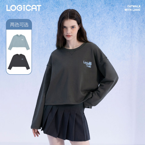 LOGICAT圆领卫衣女生宽松短款四季百搭舒适长袖新款休闲套头上衣