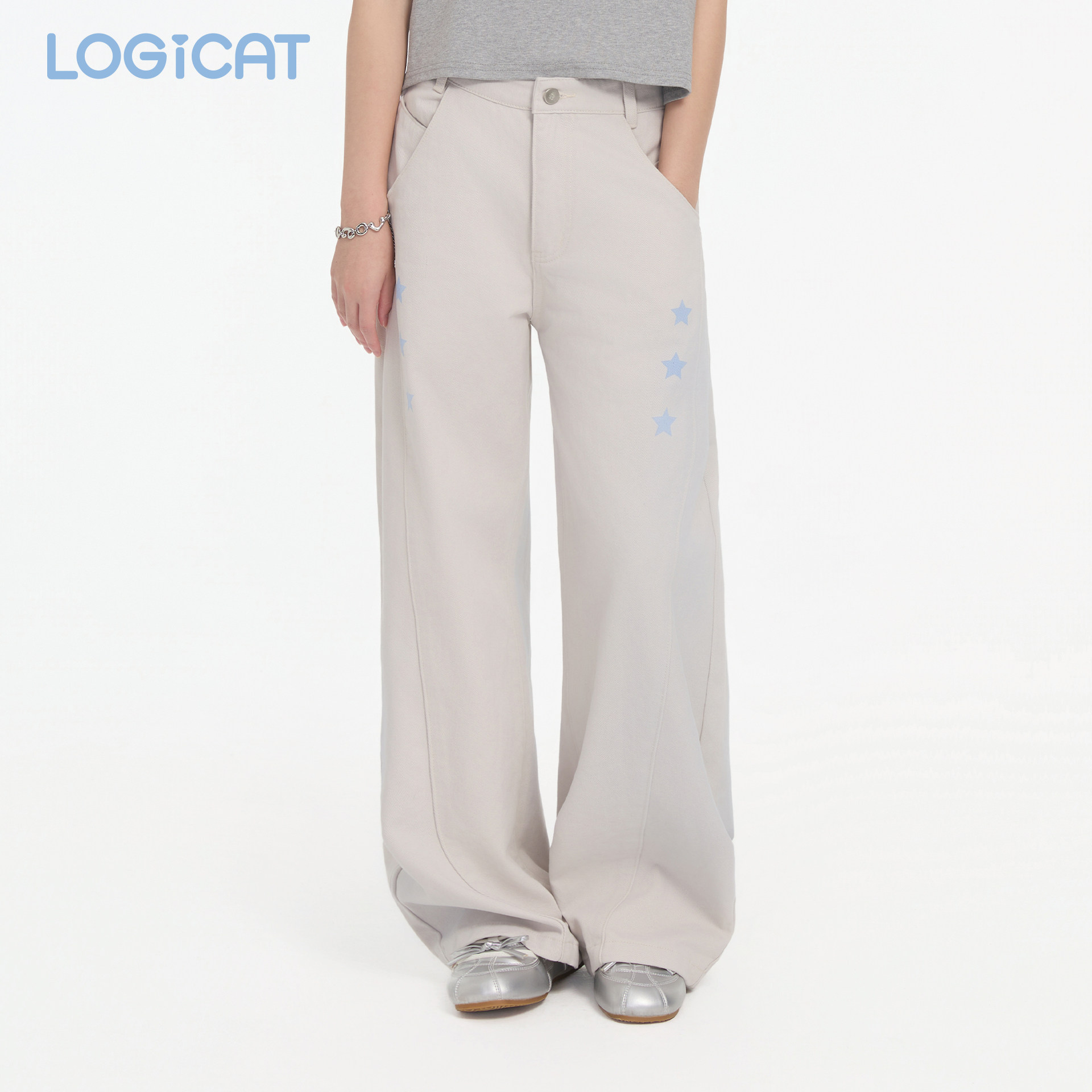 LOGICAT弯刀裤慵懒松弛感高颜值显瘦修饰腿型宽松阔腿牛仔裤图片