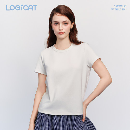 LOGICAT正肩T恤秋冬内搭修身显瘦圆领柔软亲肤短袖上衣基础打底衫