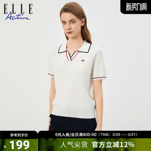 短袖 polo衫 t恤新款 翻领运动舒适休闲针织衫 女 ELLE 毛衫 ACTIVE女装