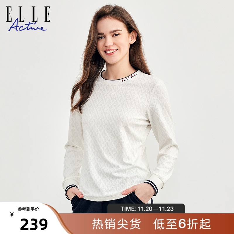 ELLEACTIVE女装休闲提花格子T恤