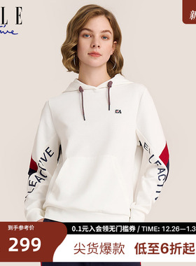 ELLE ACTIVE女装卫衣户外休闲印花拼接连帽运动衫宽松套头上衣女