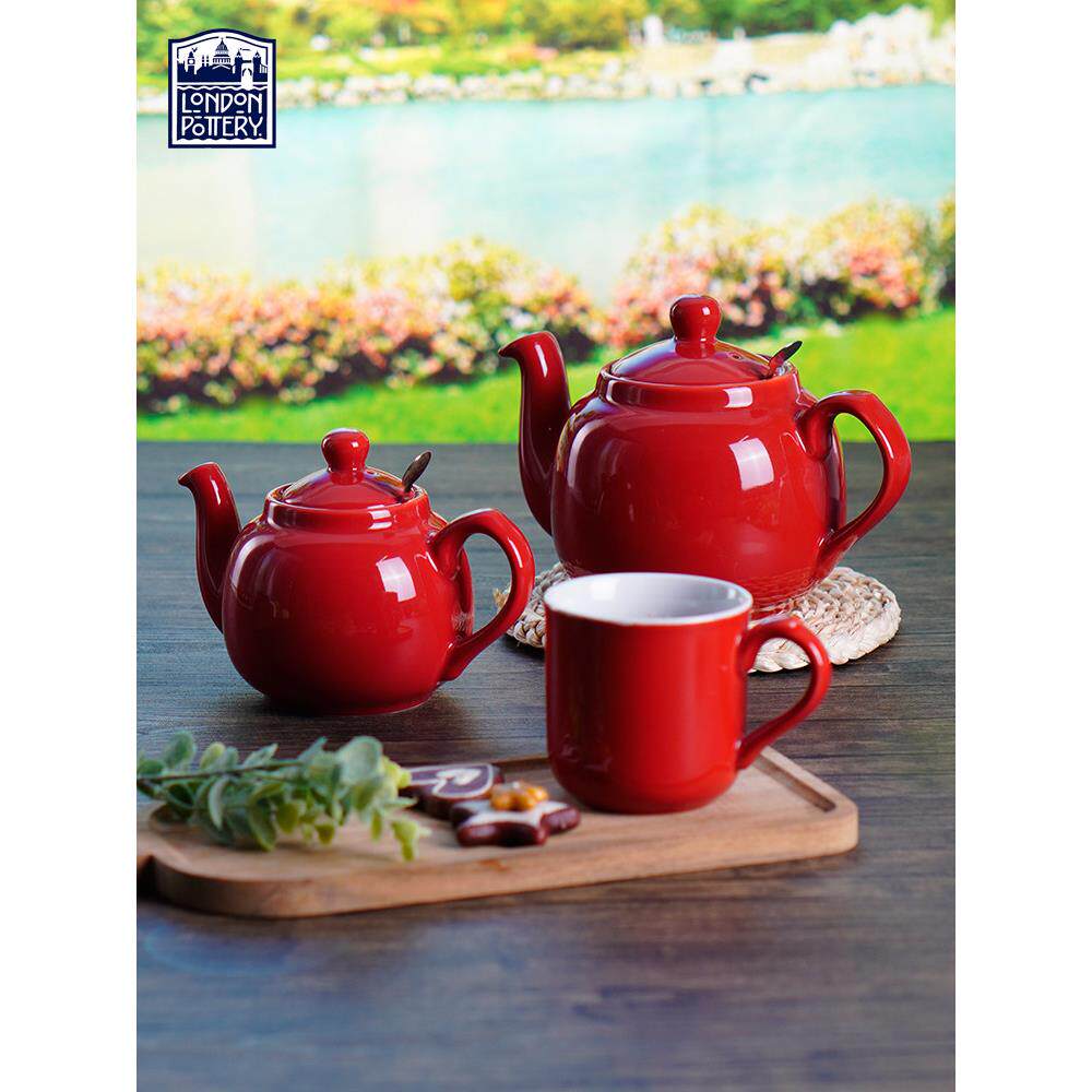 London Pottery红色茶壶田园英式陶瓷花茶壶咖啡壶带茶漏子时当归