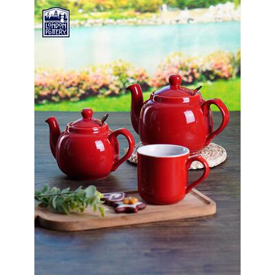 London Pottery红色茶壶田园英式陶瓷花茶壶咖啡壶带茶漏子时当归