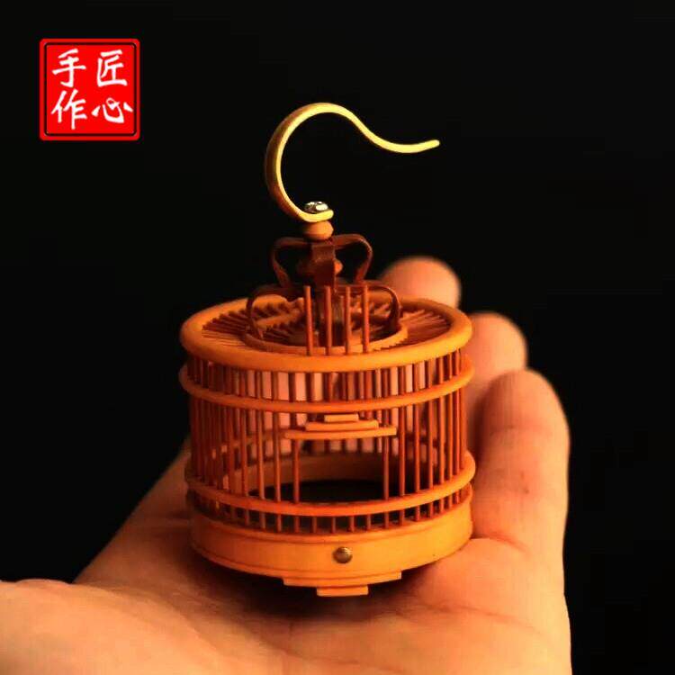手工竹制黄杨木 竹蛉笼子 摆件观赏 竹制螽斯笼 爬虫鸣虫用具