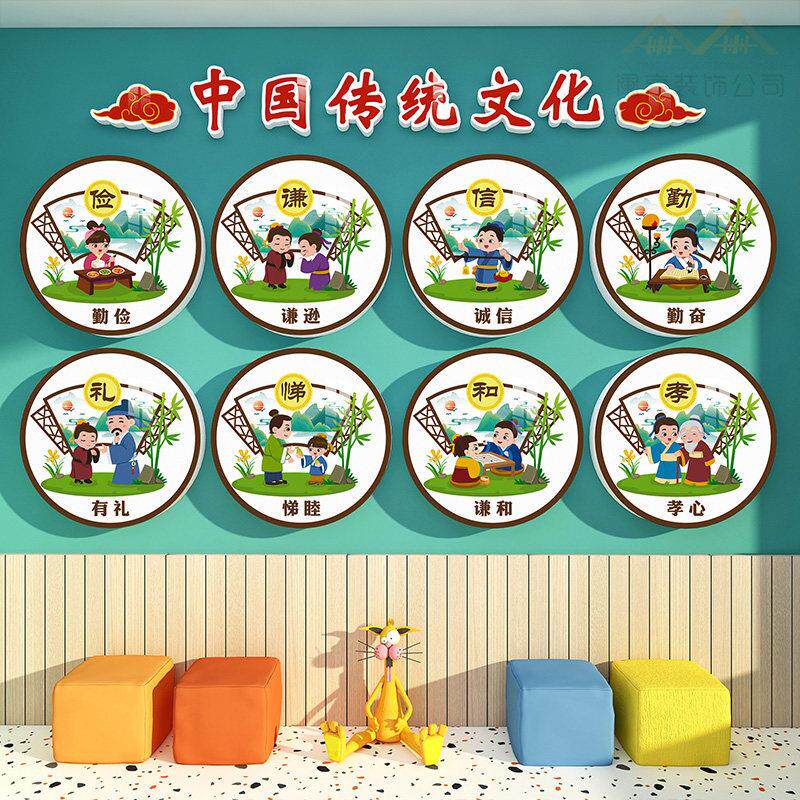 幼儿园国学班级环创中国传统文化主题墙面装饰3d教室布置走廊墙贴