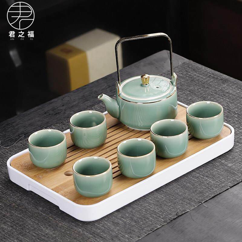 青瓷提梁泡茶壶功夫茶具套装简约家用带过滤网陶瓷大容量茶杯整套
