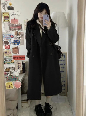 黑色毛呢外套女赫本风呢子大衣小个子2025秋冬季新款韩系西装
