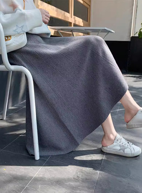 2025新款秋季女装纯色中长款A字百褶清新甜美高腰显瘦针织半身裙