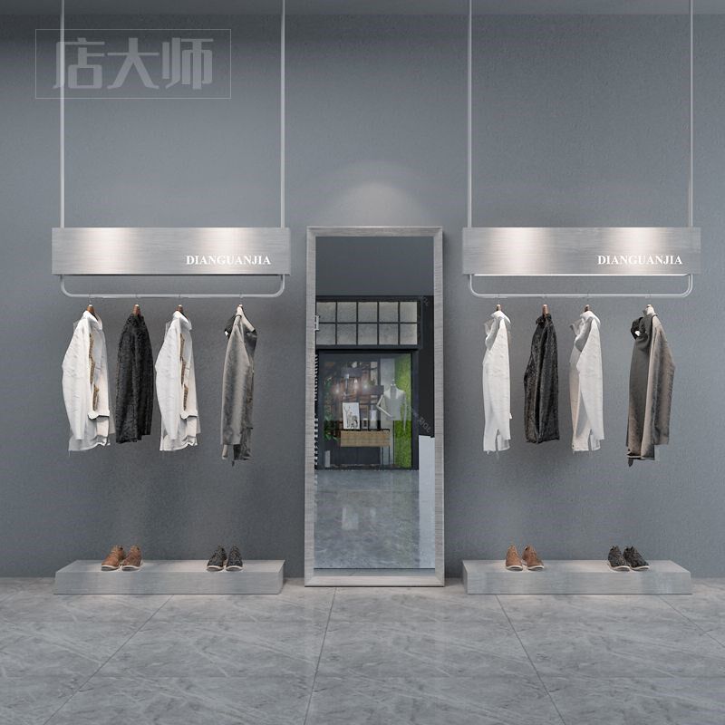 拉丝不锈钢陈列架轻奢挂衣杆侧架女服装店铁艺墙上壁挂吊架货架