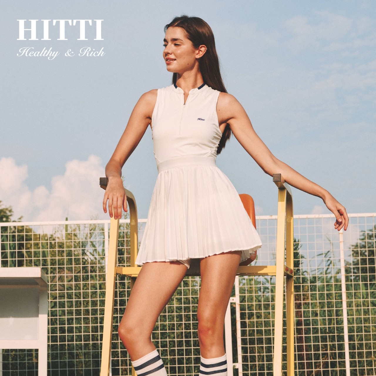 Hitti2025夏季湿速干后背镂空高尔夫网球连衣裙修身收腰透气