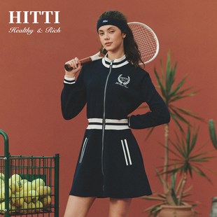 Hitti2025早秋新款圆领长袖运动风网球高尔夫连衣裙