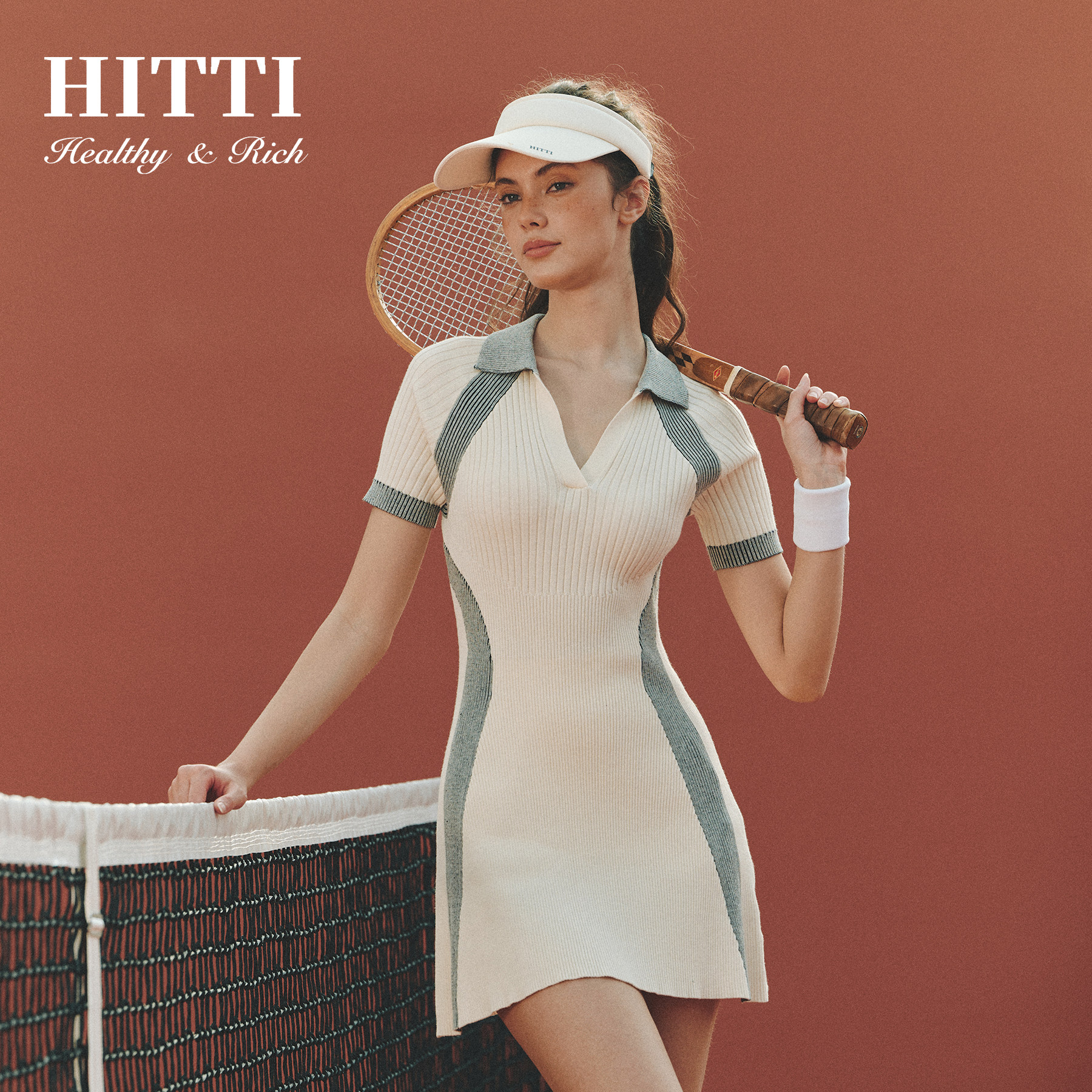 Hitti2025秋款针织衫翻领百搭老钱风运动网球高尔夫连衣裙