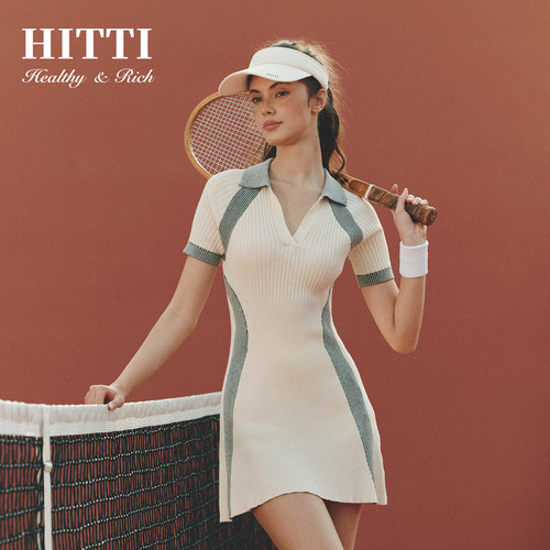 Hitti2025秋款针织衫翻领百搭老钱风运动网球高尔夫连衣裙