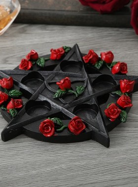 复古烛台五芒星烛台塔罗装饰品五芒星烛盘茶烛底座树脂工艺品