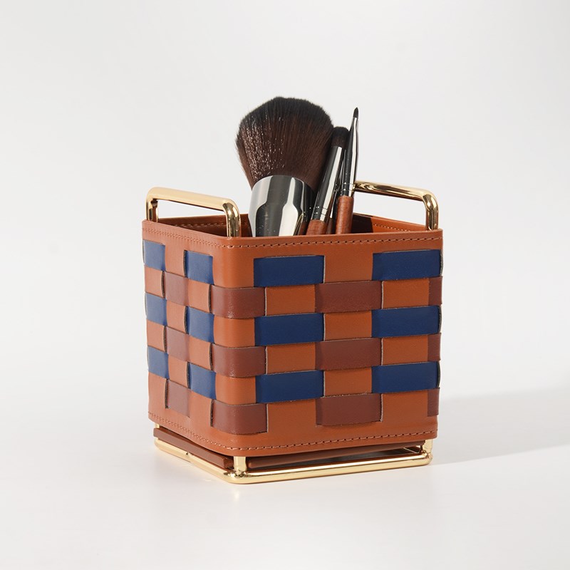 oakliving棋盘格皮革收纳盒家用桌面杂物茶几收纳高级轻奢摆件