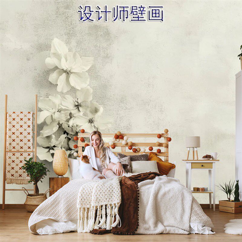 简约复古唯美花朵壁纸白色花卉客厅电视背景墙纸无缝定制壁画墙布