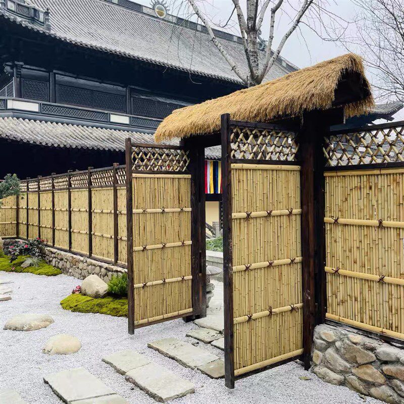 网红民宿庭院门户外防腐木门头牌坊实木景区门楼菜园花园拱门中式
