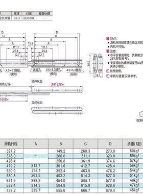 35mm不锈钢工业滑轨SSRN36米思米IDC01三节双层线性静音推拉导轨