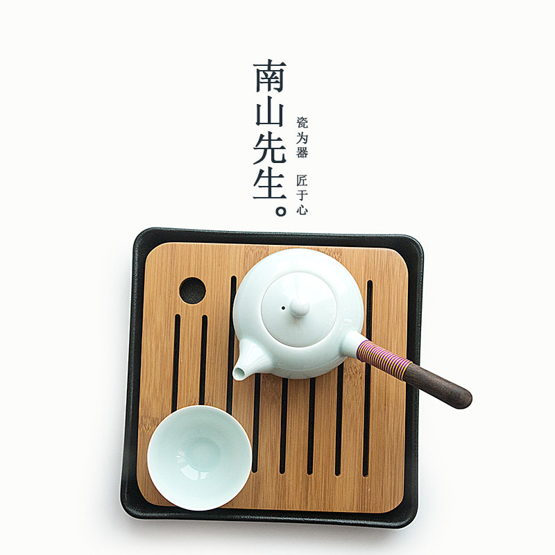 南山先生 抚琴黑陶储水式干泡茶盘 功夫茶具小号茶海茶台托盘陶瓷