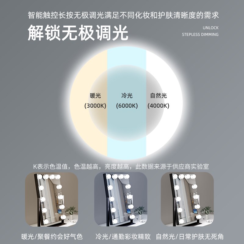 化妆镜台式桌面led灯泡单面镜可旋转梳妆镜欧式触控专用补光镜子