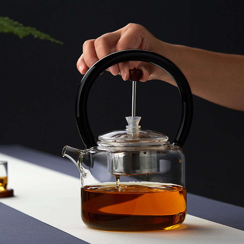 2018新品耐高温玻璃煮茶壶家用泡茶壶加厚玻璃壶过滤烧水壶彩把壶