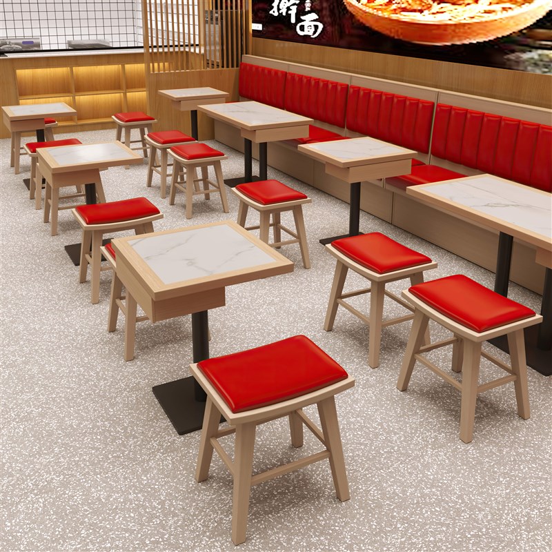 商用拌饭岩板餐桌带抽屉面馆餐厅小吃快餐餐饮店粉麻辣烫饭店桌椅