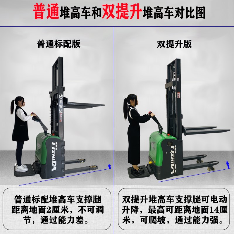 全电动叉车双提升站驾步行式1.5吨小型升高装卸车电动堆高搬运车